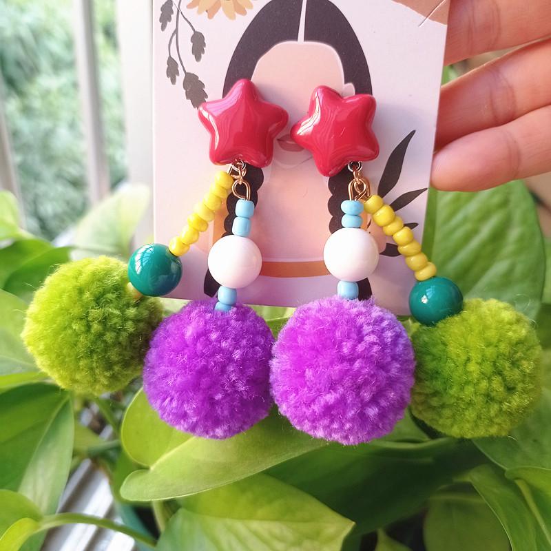 Осенне-зимние преувеличенные шерстяные серьги - красные, желтые, фиолетовые длинные клипсы для ушей богини с лебединой шеей для женщин