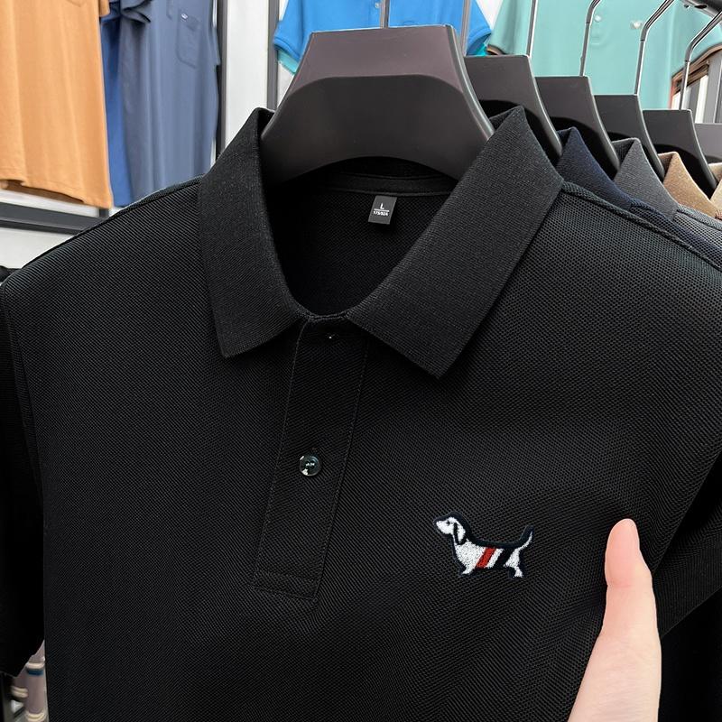 Men's Polo Shirt Cotton Lapel Short Sleeve T-Shirt Summer Exquisite Puppy Print Business Casual Menswear