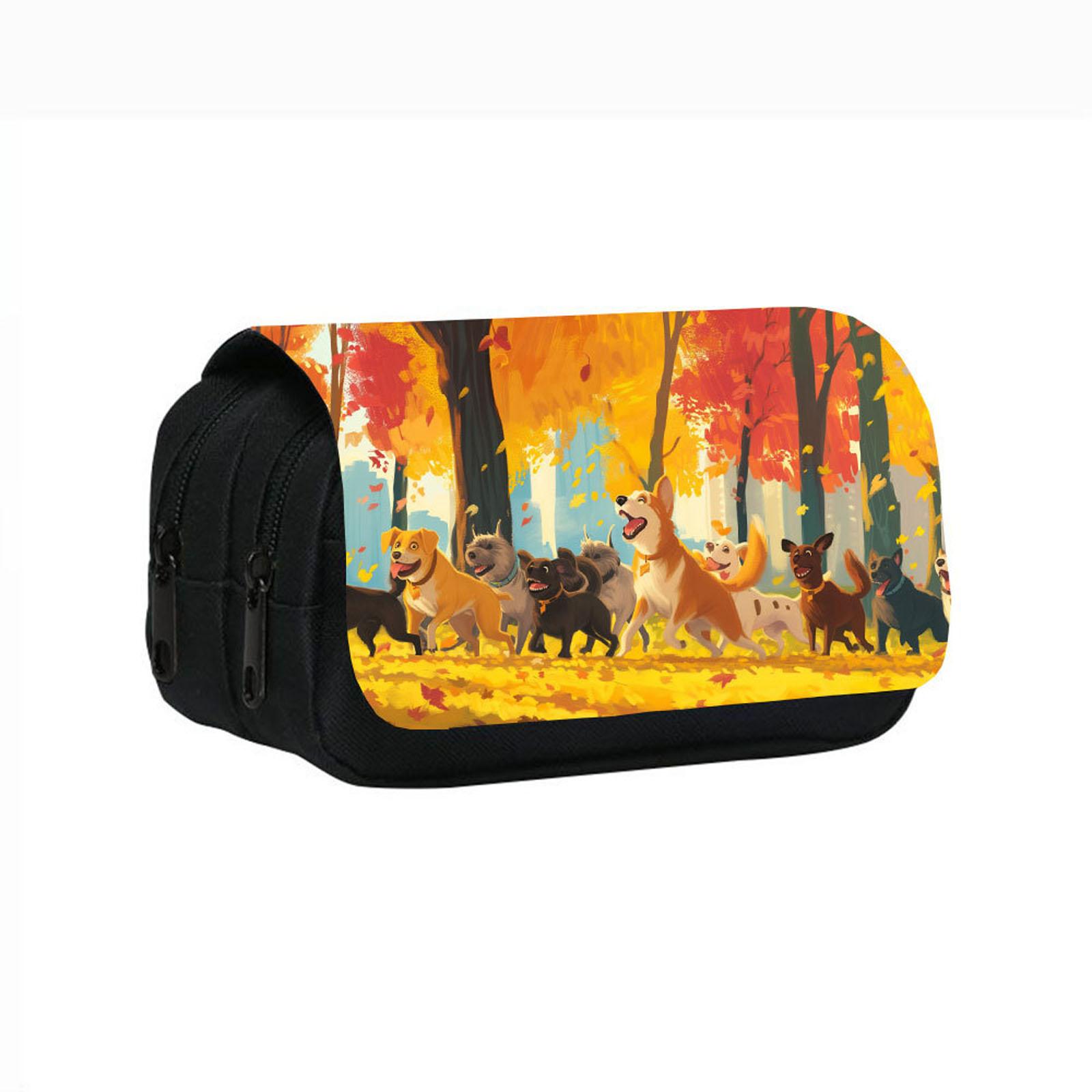 

Cute Puppy Print Double-layer Pencil Case For Middle School Students And Children One Size