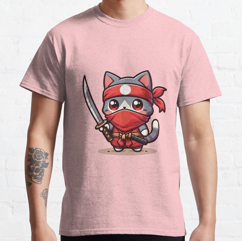 Cute Ninja Cat with Samurai from Japanese cat assassin for cat lover100 cotton catzilla printed TShirt for men plus size tee