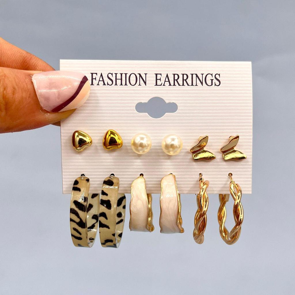 XP17 Gold Geometric Pearl Hoop Earring Set