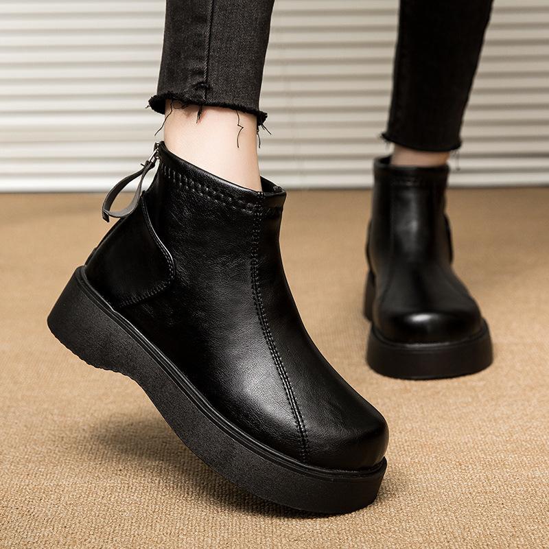 Зимние кожаные велюровые теплые хлопковые туфли повседневные уличные снегоступы хлопковые туфли 35 чёрный