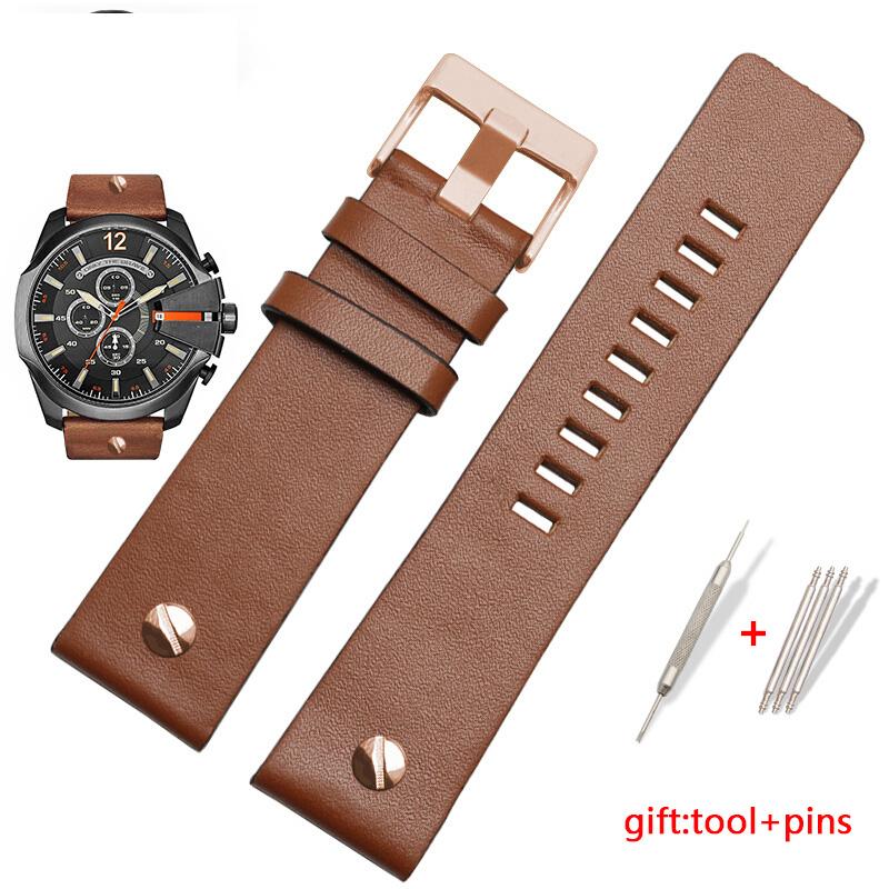 Genuine leather watchband For Diesel DZ4343/4405/7257/4423/1657 watchband 22 24 26 28 30 32 34mm cow leather with rivet straps
