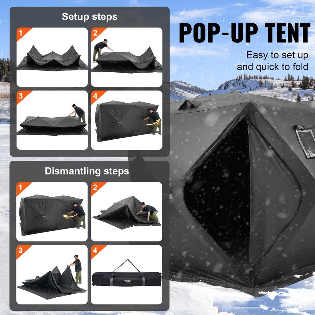 Portable Ice Shelter, 6-8 Person Pop-Up Ice Fishing Tent, 70 Square Feet Fishable Area, Ice Shanty for Winter Fishing, Waterproof Oxford Ice Cube with