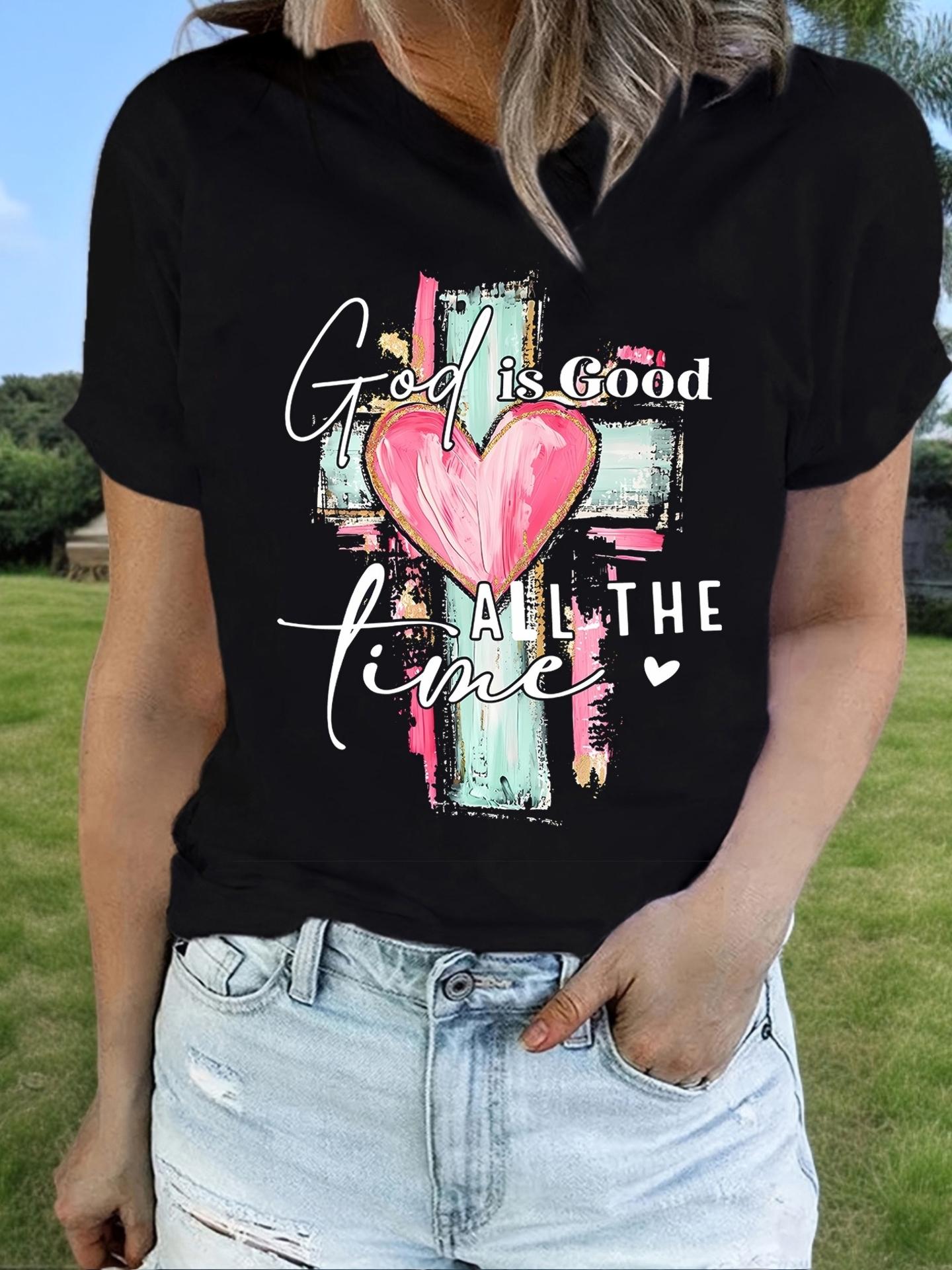 God is Good All The Time Heart Cross Graphic T-shirt L