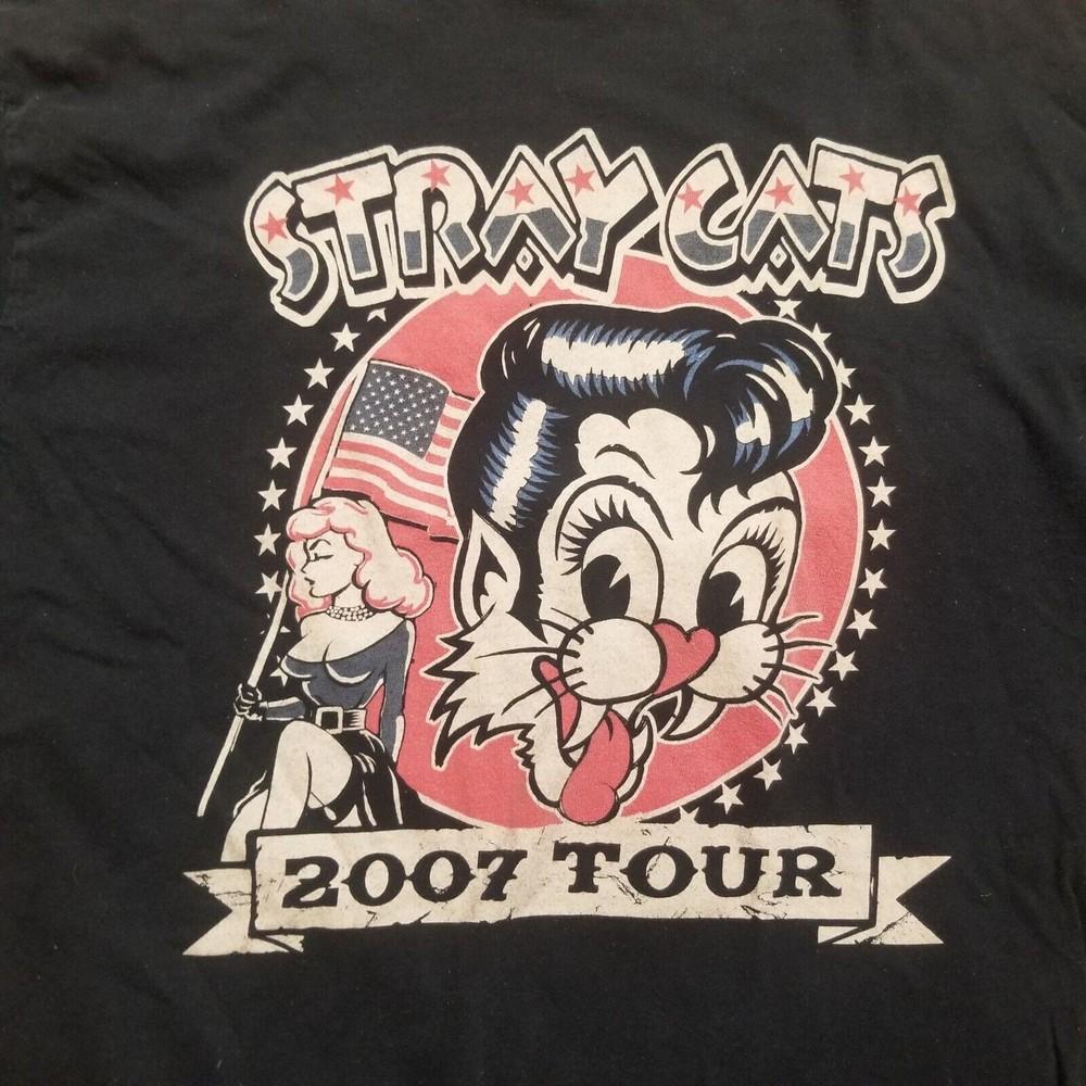 

Stray Cats Tour Band Concert 2007 T- Shirt Short Sleeve Cotton All Size S to 5XL Unisex T-Shirt L