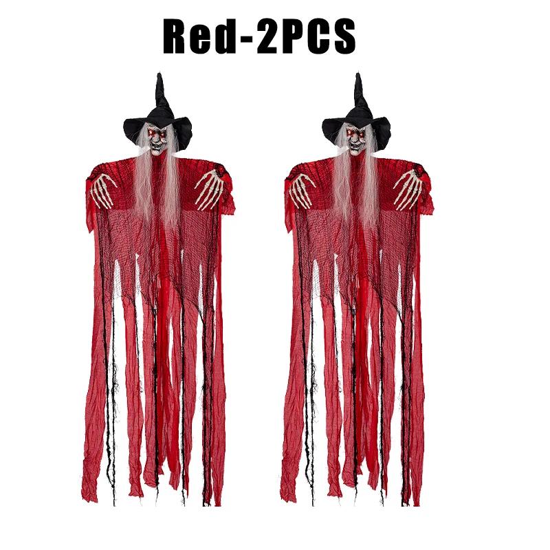 Halloween Decorations Hanging Witch with Motion Sensor Sound and Light Scary Red Dressed Witch Hanging Ghost for Spooky Party
