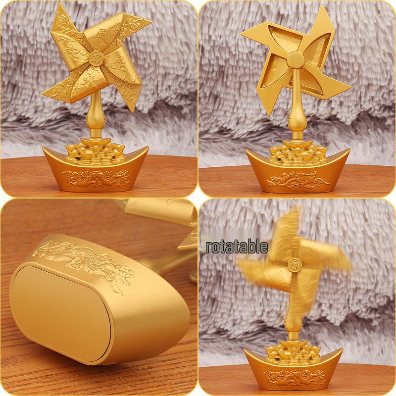 Sand Gold Dragon & Phoenix Pinwheel Decompression Ornaments – Metal Desktop Decor