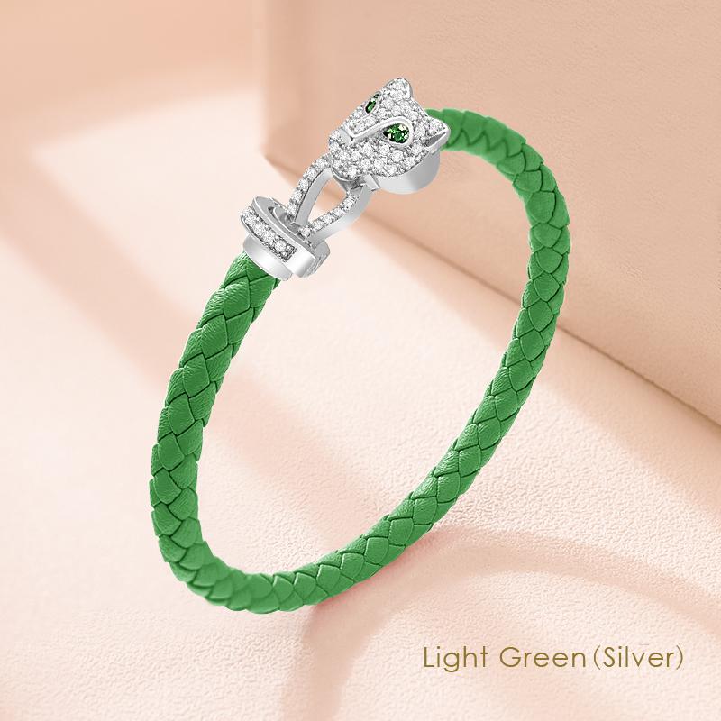 MOONLIGHT Classic Design Exquisite Cheetah Zircon Bracelet for Women Braided Leather Bracelet Quality Banquet Couples Gift