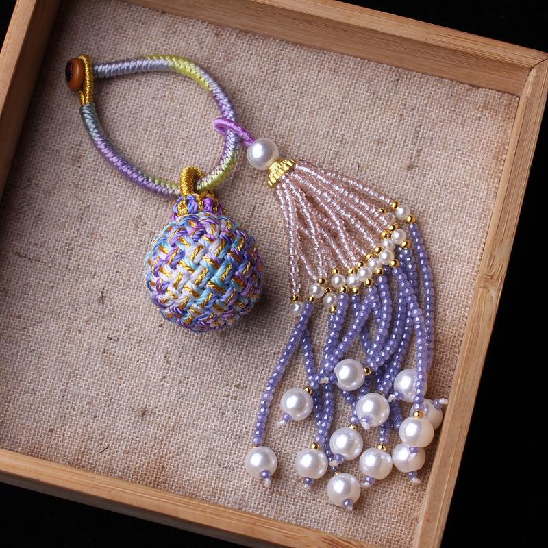 Number 16 Handmade Tassel Accessory with Ball Charm, Pearl, and Spinel Details.