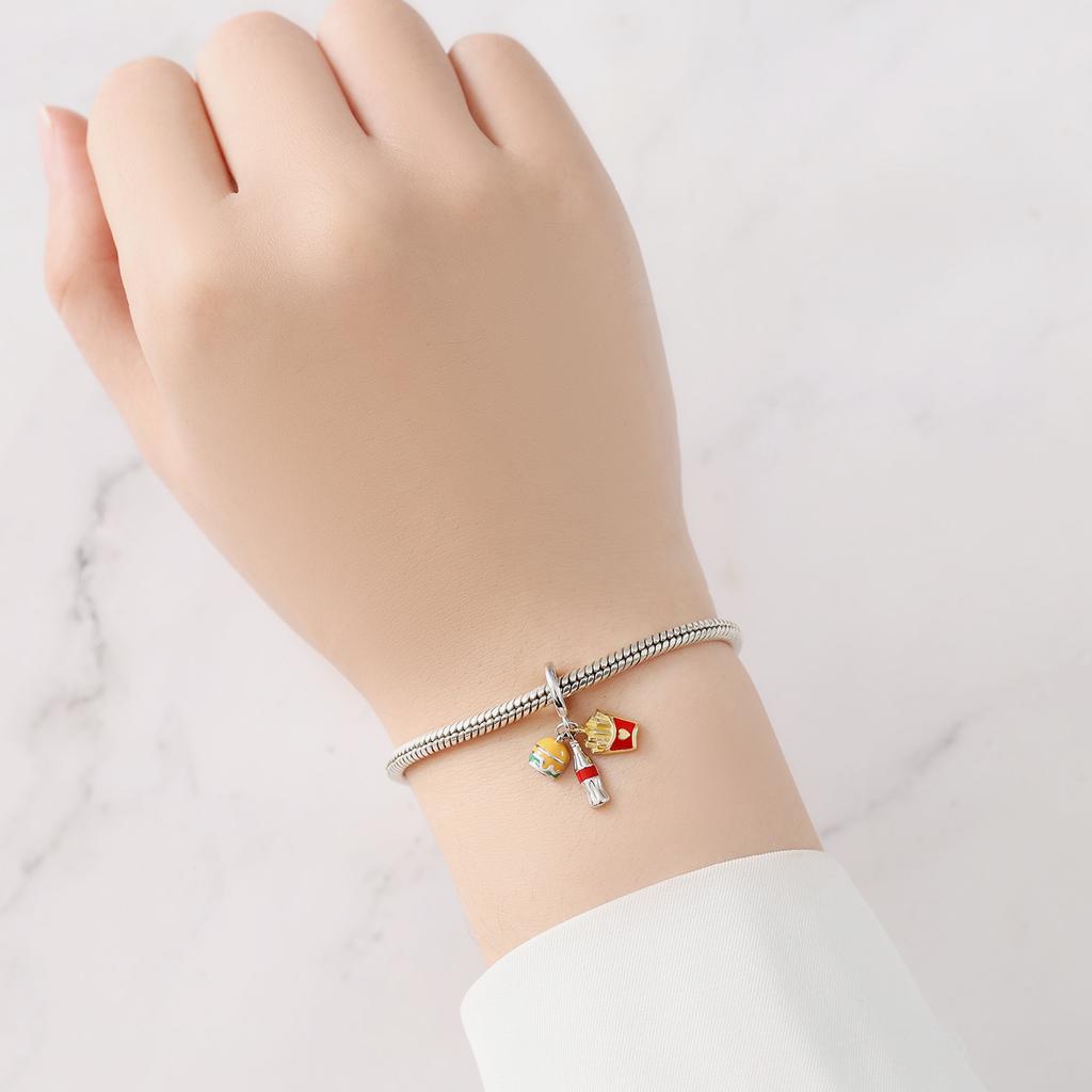 Beads Copper Charms Original French Fries Hamburger Soda Pendant Beads Fit Bracelet Jewelry Diy Women Gift