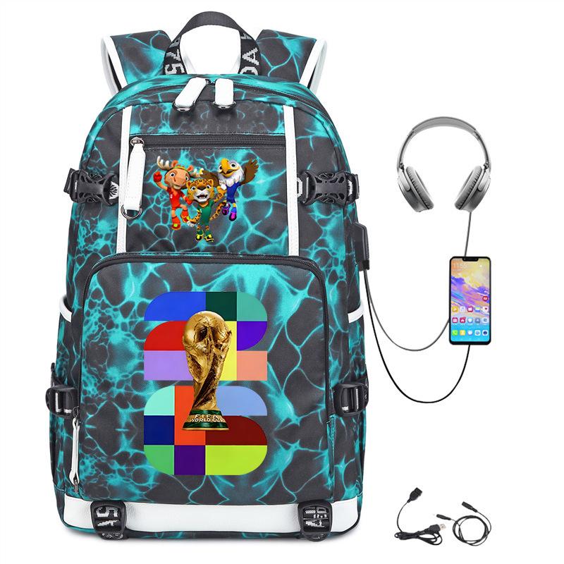 2026 Weltcup Druck Schülerrucksack Große Kapazität Outdoor-Reiseucksack USB-Laden Laptop-Rucksack Trendig