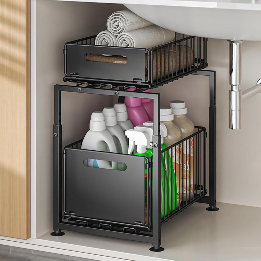 Adjustable Kitchen Sink Storage Rack with Pull-out Shelves