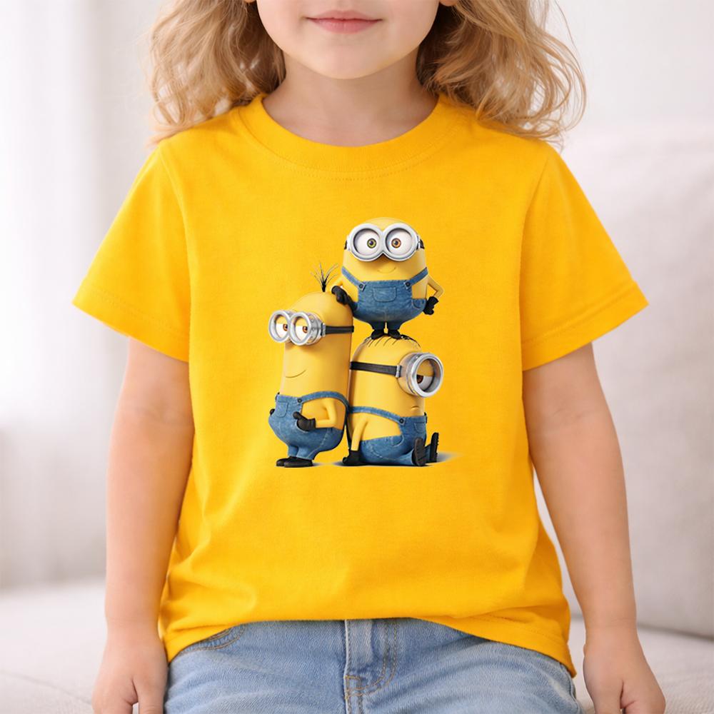 Minions Interactive Group Character Kids Cotton T Shirt Playful Scene Design Comfortable Casual Daily Clothing