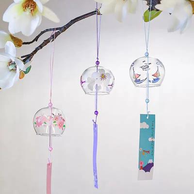 Japanese Sakura Glass Wind Chime Window Bell Cherry Blossom Wind Bell Korean Kawaii Room Hanging Decor Birthday Gift Outdoor