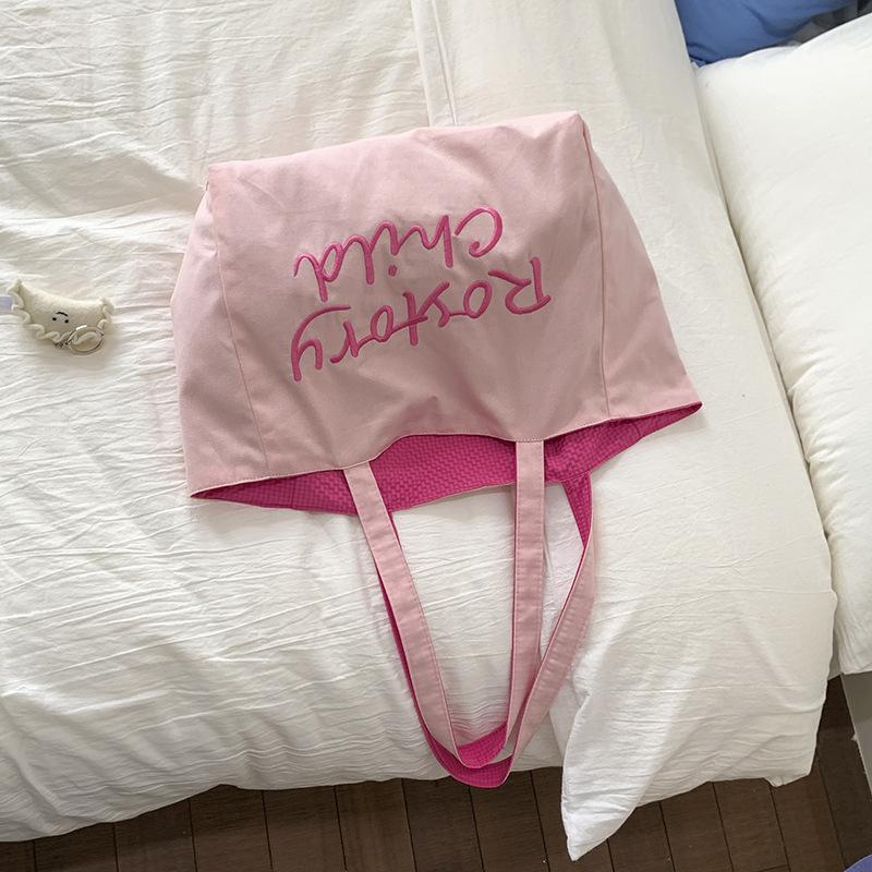 Summer Fresh Contrasting Color Double-sided Dopamine Color Canvas Bag Sweet Girl Shoulder Bag Multi-color Letter Shoulder Bag