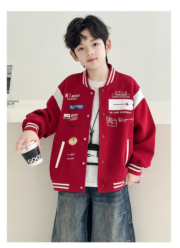 Boys' outerwear Spring and Autumn 2026 New Style Big Boys' Spring and Autumn Sportswear Children's Handsome Red Baseball Jacket