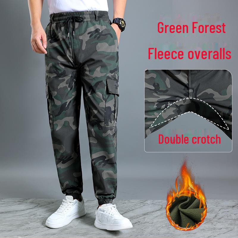 

Мужские толстые износостойкие камуфляжные рабочие брюки — повседневные и свободные, плюс бархат для зимы Size 165