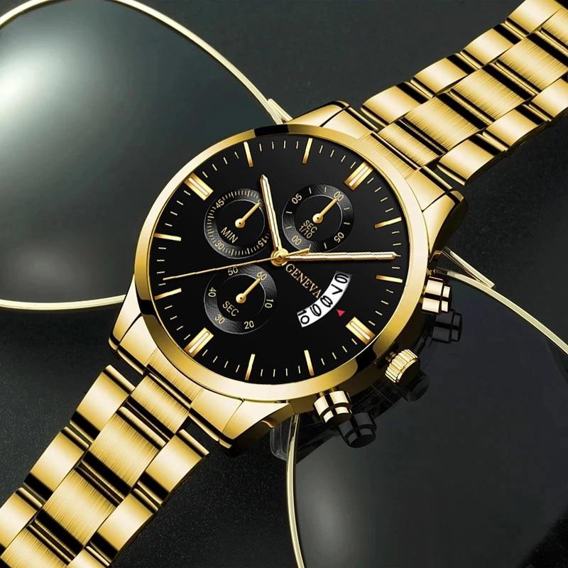 Fashion Men Gold Stainless Steel Watch Luxury Calendar Quartz Wrist Watch Mens Business Watches for Man Clock Reloj Hombre
