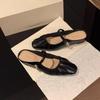 Sheepskin square head folds inner height increase single shoes bag head half slippers women's one-word with shallow mouth Mary Jane shoes