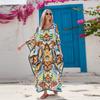 7-Color Cross-border  Large Size V-neck Dress Beach Blouse Loose Vacation Dress Bikini Blouse 3897