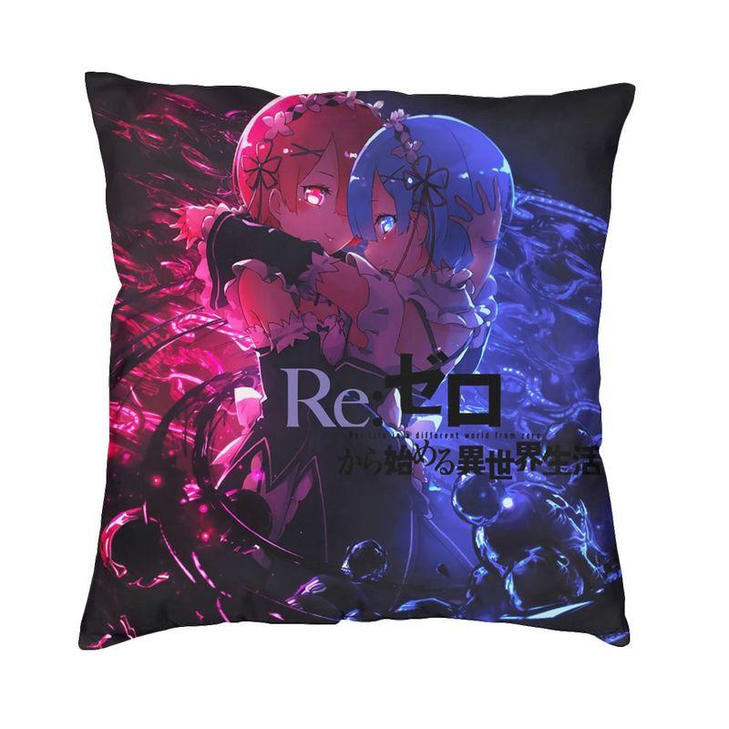 Anime Animation Novel Re Zero Cushion Cover 45x45cm Decoration Print Rem Throw Pillow Case for Living Room Doublesided