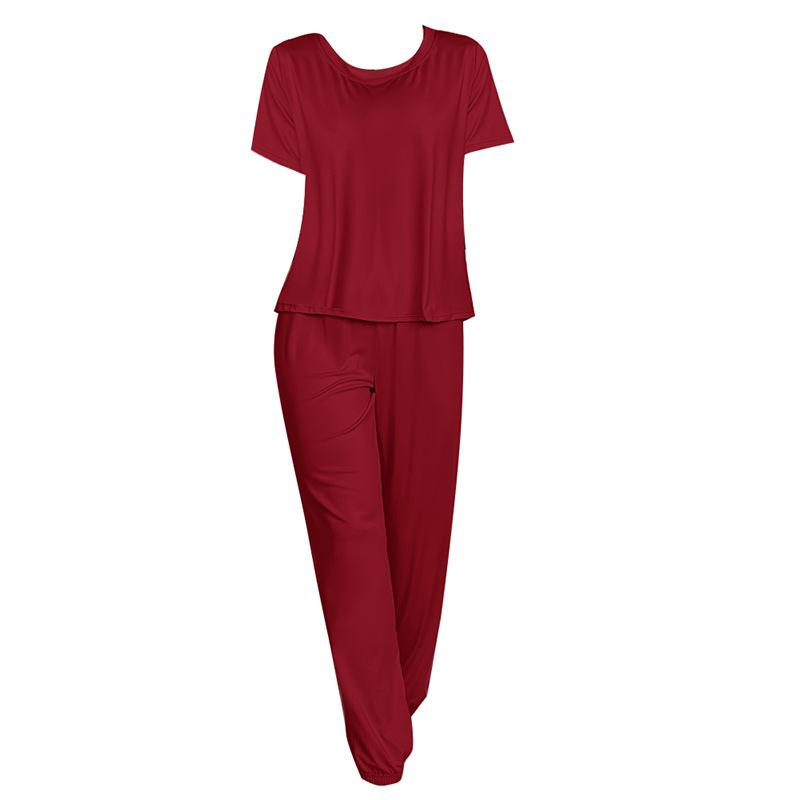 Pyžamový oblek klasický dámský jednobarevný mléčný hedvábí s krátkým rukávem kulatý výstřih tričko kalhoty oblek