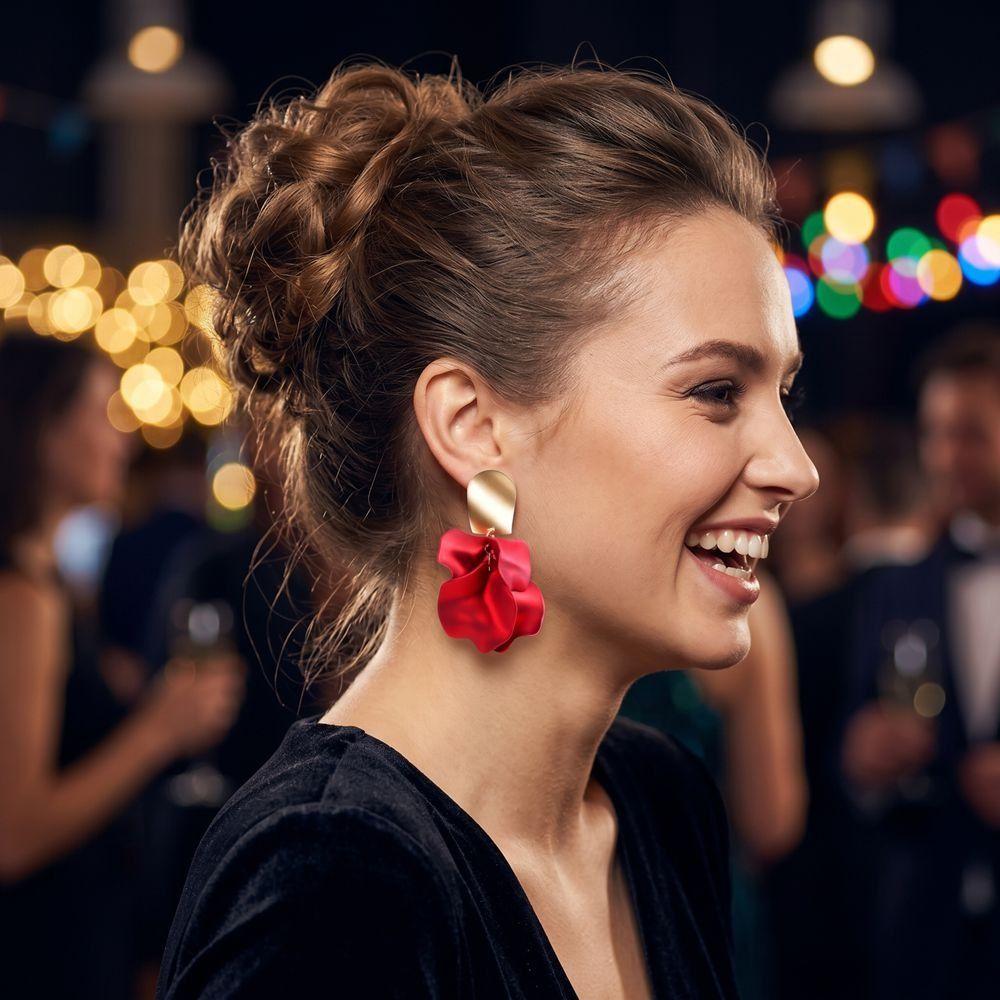 Tassel Design Petal Stud Earring Exaggerate Rose Ear Pendants Flower Dangle Earrings Date Nights