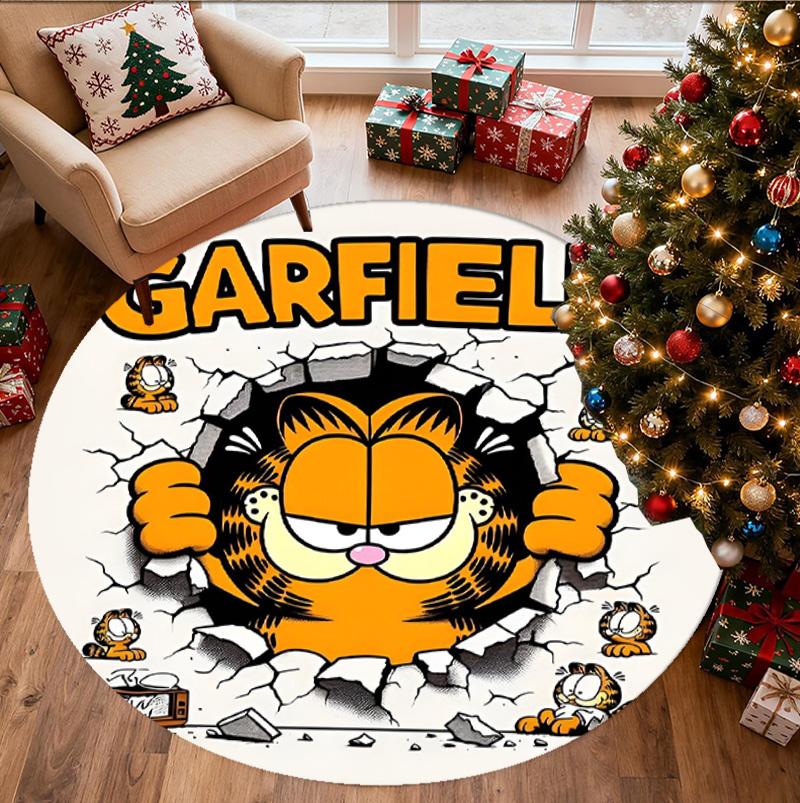 Garfield Pattern Round Rug, Indoor/Outdoor Mat, for Picnic, Gameroom, Bedroom, Office, Living Room, Home Decor Carpet, Birthday Gift
