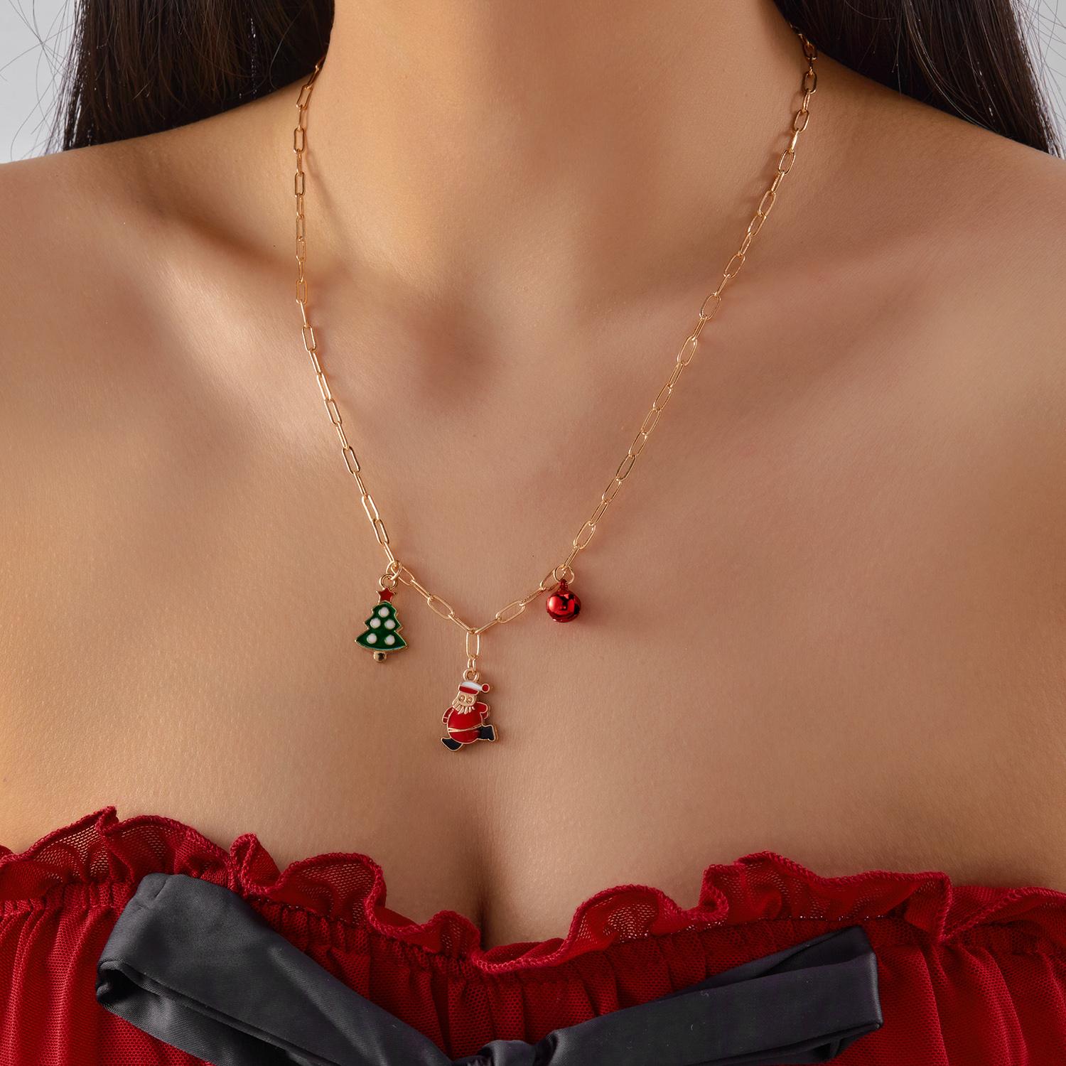 

Delicate Colorful Bells Crystal Snowflake Christmas Tree Pendant Necklace For Women Fashion Xmas Clavicle Choker Party Jewelry