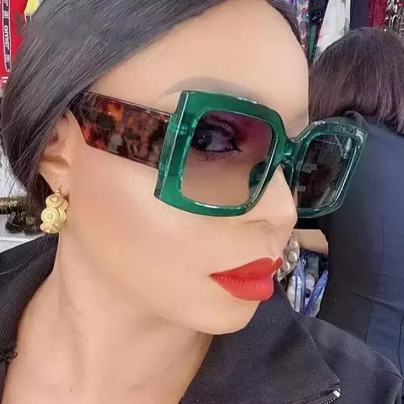 New Oversized Square Sunglasses Vintage Designer Women Fashion Sun Glasses Green Shades UV400 Men Luxury Brand Male Female
