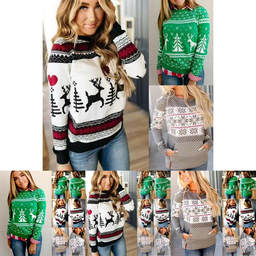Loose Christmas Women Xmas Pullover Jumper Sweater Long Sleeve Top Sweatershirt