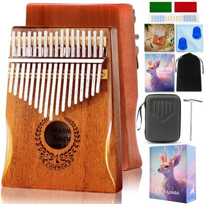 Kalimba 17 Tasten Mahagoni Daumenklavier Anfänger Set mit Stimmung Aufbewahrung Schutz Japanisch Lernblatt Katakana Tonleiter Geschenk für Kinder und