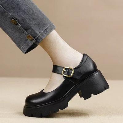 2025 Nuove Scarpe da Donna Mary Jane con Plateau Piattaforma, Tacco Basso a Una Parola, Suola Spessa, Punta Tonda, in Ecopelle, Comode, Fondo Morbido