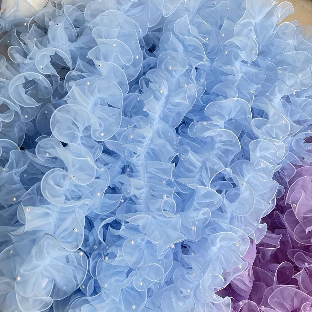 1roll 78.74inch 4.72inch Dense Pleated Beaded Snow Yarn Lace Ribbon Floral Packaging Ribbon Bouquet Ribbon Shiny Pearl Wave Gauze Ribbon