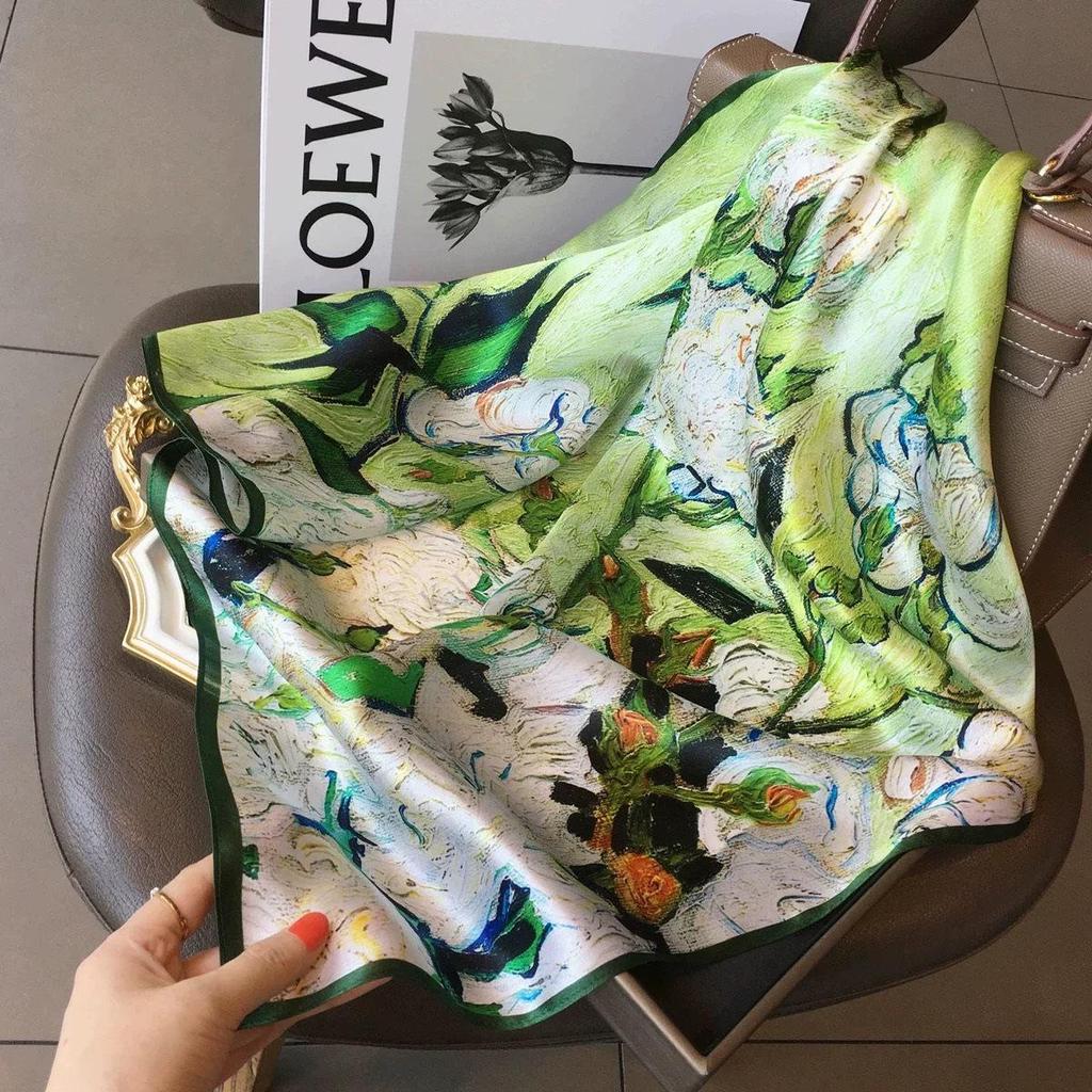 French Retro Silk Women's Square Scarf - Cashew Print, Versatile, High-End Accessory