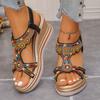 Fashion Women's Colorful Beaded Bohemian Wedge Sandals Thick Sole Non Slip Summer Beach Shoes Woman Retro Flower Chunky Platform Sandals