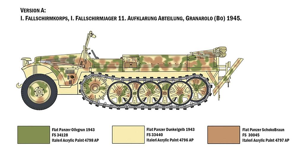 Platz Italeri 135 WW2 German Sd.Kfz.10 Demag D7 Fallschirmjäger Figures (4 Figures Included) Plastic Model IT6561 (Combat Vehicle)