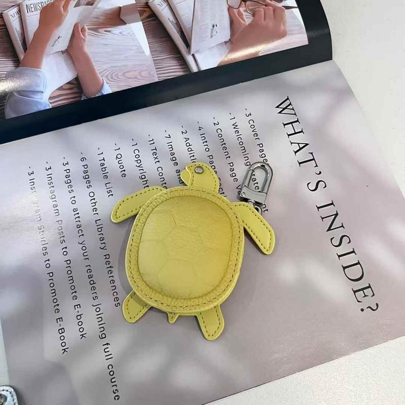 Genuine Leather Mini Earphone Pouch Turtle Keychain Coin Purse Daily Use Unisex Street Style