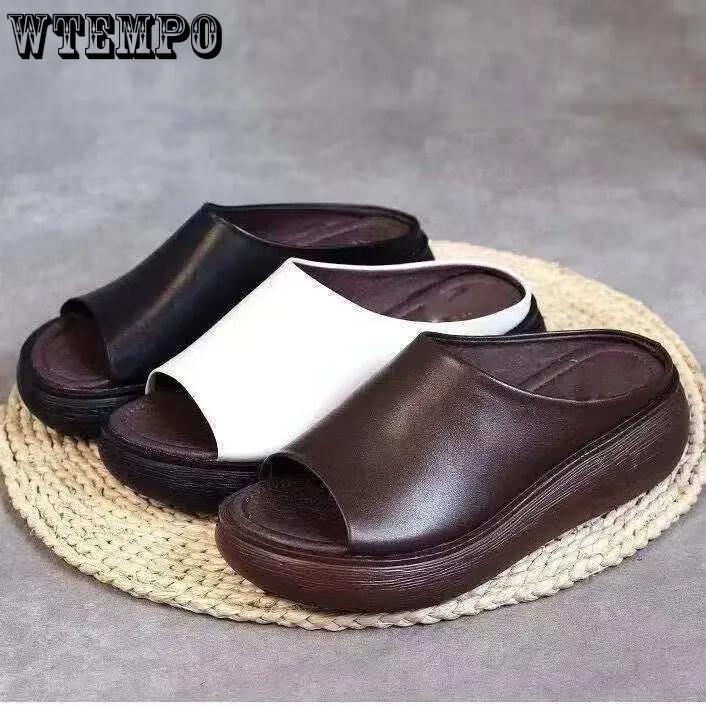 

Женские сандалии на танкетке из искусственной кожи, шлепанцы с открытым носком, летние сандалии на высоком каблуке