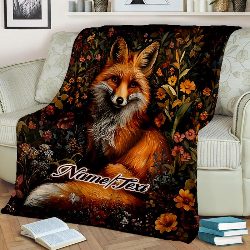 1PC Custom Name Fox Garden outdooor Flannel blankets Throw Blanket All-Season Throw Gift Bedspread for Couch, Bed, Camping Holiday Birthday gift