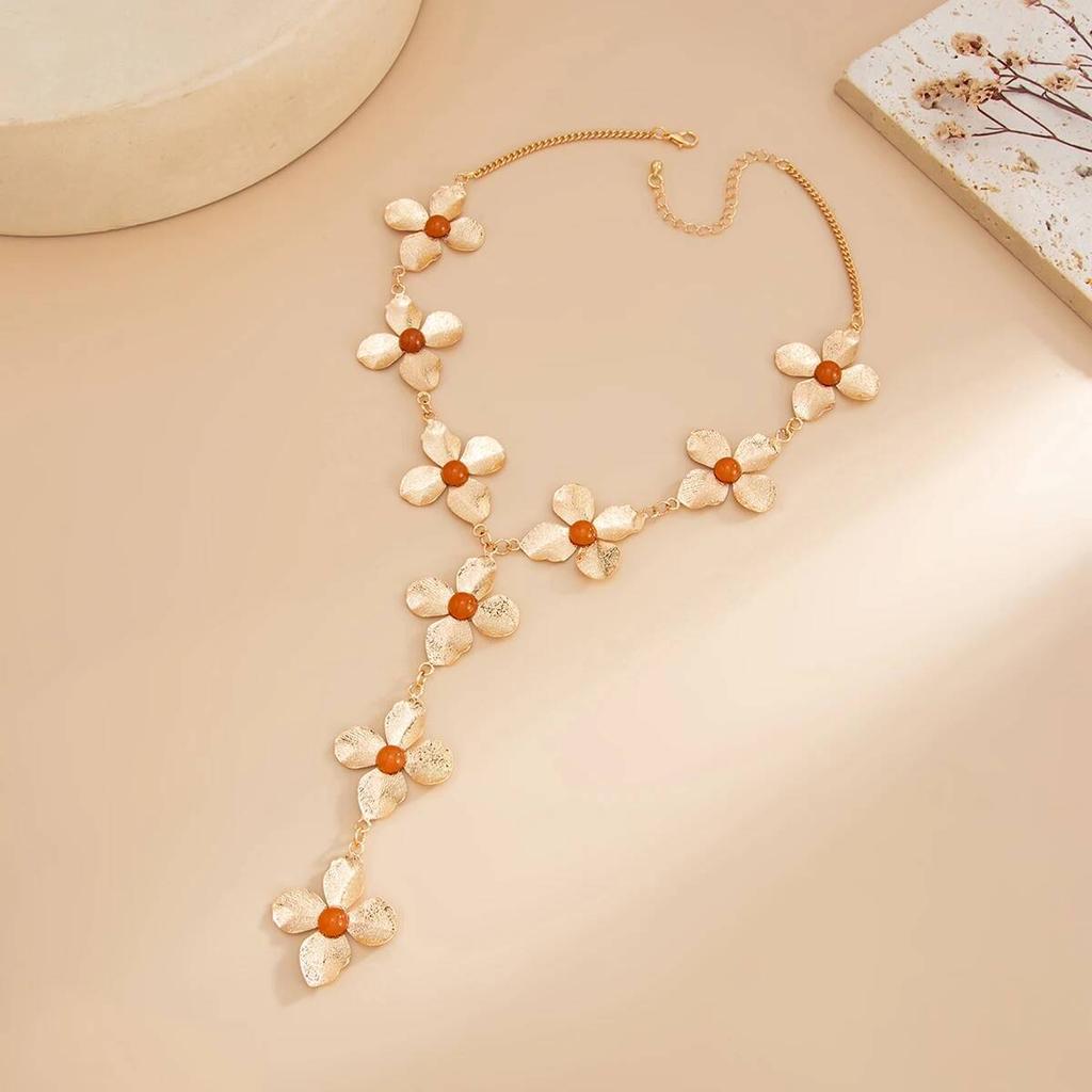 SHIXIN Elegant Alloy Flower Long Pendant Necklace Women Vintage Luxury Gold Color Adjustable Choker Necklace Party Jewelry Gift