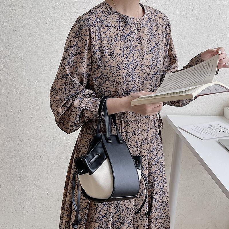 Stylish Fashionable White Yellow Black Brown Pu Canvas Bucket Bag For Daily Use