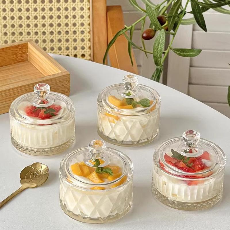 1 Stück Elegante Glas Eis Dessertbecher mit Deckel - Perfekt für Pudding, Joghurt und Eis - Ideal für den Heim- und Gewerbegebrauch