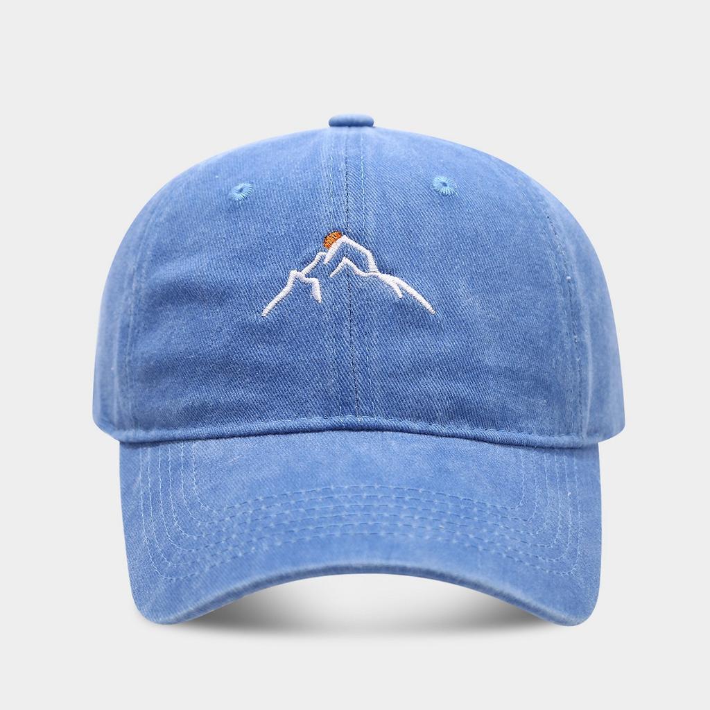 Fashion Hat New Mountain Sunset Embroidery Washed Baseball Cap Women's Tide Outdoor Sports Daddy Hat Men's Sun Hat