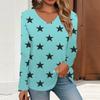 V-neck 3D Printed Star Pattern Top Fashionable Casual Long Sleeved Women's T-shirts