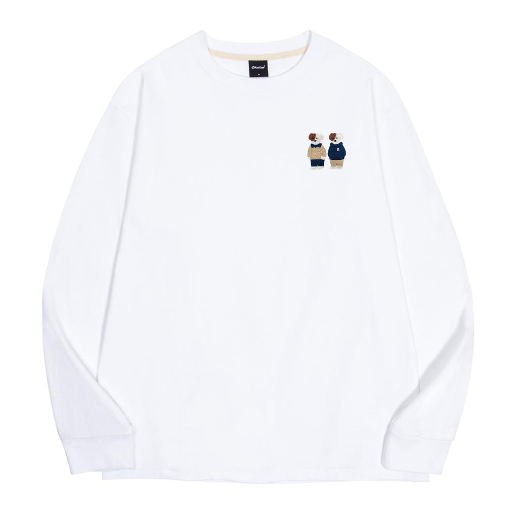 OKSTAR Mini Me Friends Brodog Embroidered Crew Neck Oversized Long Sleeve T-Shirt