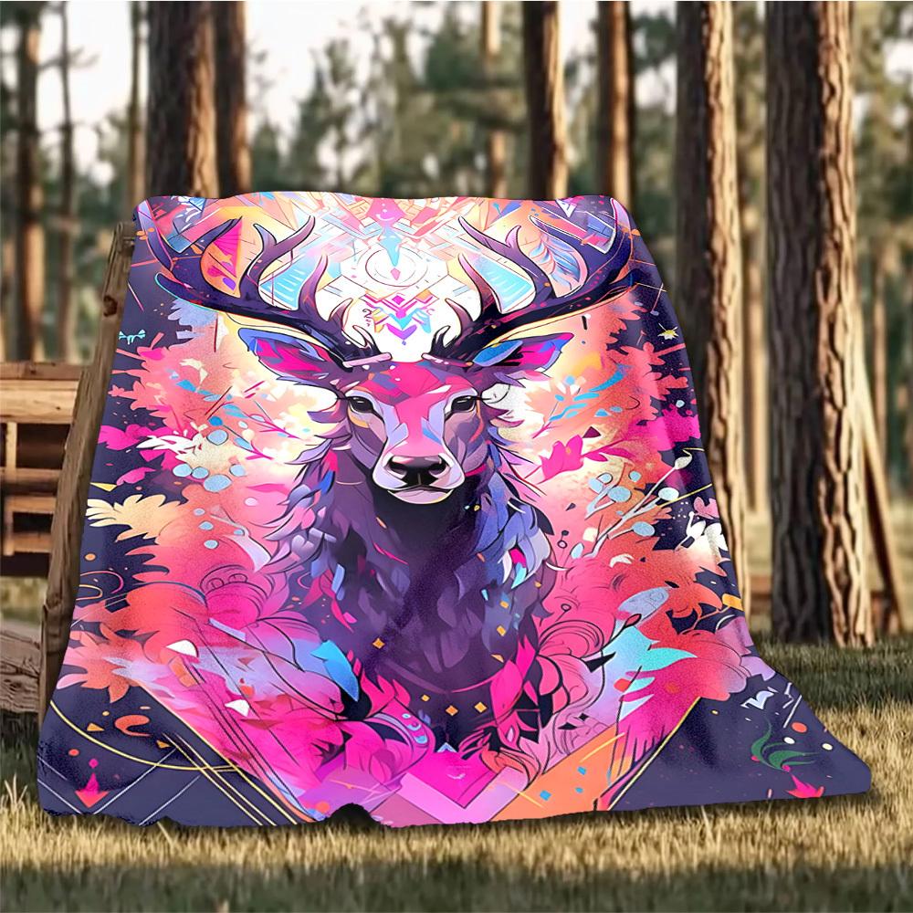 1pc Deer Art Print Outdoor Blanket, Soft And Comfortable Blanket, Casual Warm Outdoor Blanket