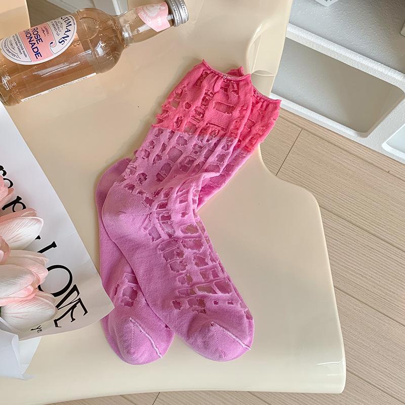 Contrast Splicing Torn Holes Beggar'S Hollow Mesh Socks Summer Breathable Glass Silk Tube Socks Thin Piles Of Socks