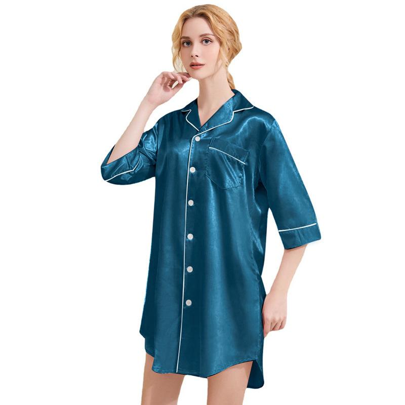 Large Size Loose Summer Seven-quarter-sleeved Loungewear Pure Desire Style Boyfriend Lapel Shirt Nightdress Pajamas